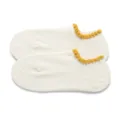Cute Japanese style women low cut boat socks with yellow bubble ruffle trim cotton white - One Size / White with Yellow Rim