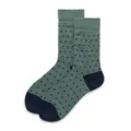 Green cotton crew socks featuring dark blue polka dots, comfortable daily streetwear style. - 37-43 / Green Dark Blue Polka Dot