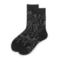Black crew socks featuring a chic white abstract face line art design, comfy cotton fabric. - 37-43 / Black Abstract Face