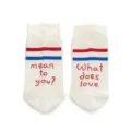 White cotton mid-calf socks featuring red and blue stripes and stylish letter knit design. - 37-43 / White English Slogan