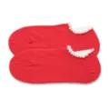 Red ruffed ankle socks for women, cute Japanese style cotton boat socks, solid summer hosiery. - One Size / Red