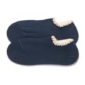 Japanese cute frilly ankle socks for women, dark blue cotton boat socks spring summer - One Size / Navy Blue