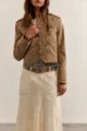 Veste en jean courte style militaire rétro pour femme, vêtement chic à manches longues. - S / Kaki