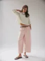 Femme pantalon large et decontracte avec pull en tricot mode tendance vue principale complete - S / Rose