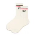 Cotton mid-calf socks for men women casual street style striped fashion socks white variant - Off-White Letter Striped (A4)