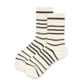 Cotton striped crew socks in off-white and black, comfortable mid-tube daily wear variant. - Black and White Striped (B1)
