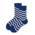 Blue and white wavy striped cotton crew socks for men and women, stylish street style. - Blue White Wavy Pattern (D4)