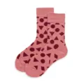 Pink cotton mid-calf socks featuring trendy geometric pattern for daily wear and street style. - Pink Geometric Print (E2)