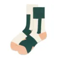 Street style cotton mid-tube socks, colorblock geometric trendy casual socks for men - Off-White Green Pink Colorblock (G4)