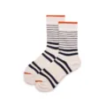 Striped Cotton Crew Socks Cream Navy Blue with Orange Trim Casual Daily Comfort Wear - 37-43 / Off White