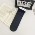 Japanese cute mid-tube socks for women, summer thin cotton black lace casual hosiery - One Size (35-39) / Navy Blue