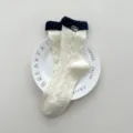 Japanese style sweet mesh knit casual socks with cute polka dot contrast cuffs for women - One Size (35-39) / Embroidery