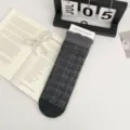 Women's dark gray plaid mid-tube socks with cute ruffled top and stylish cotton design variant. - One Size (35-39) / Medium Grey