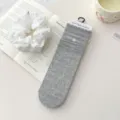 Comfortable grey ribbed mid-calf socks with cute floral embroidery and white scrunchie. - One Size (35-39) / Grey Floral