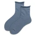 Women rolled cuff knit mid tube socks cute Japanese college style denim blue casual hosiery - 34-39 / Denim Blue