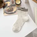 Chaussettes mignonnes style coréen pour femmes à pois marron et bord volanté en coton doux. - Taille Unique (35-39) / Petits Points