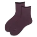 Women's dark purple ribbed crew socks with rolled cuffs, soft knit daily wear casual socks. - 34-39 / Purple