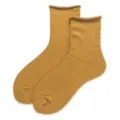 Mustard yellow rolled top crew socks for women, casual daily cotton mid tube socks. - 34-39 / Turmeric