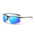 Occhiali da sole polarizzati da ciclismo con lenti riflettenti blu e montatura nera sportiva. - Montatura Nera Lucida Lente Blu Ghiaccio