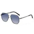 Occhiali da sole uomo in metallo con doppio ponte e lenti polarizzate sfumate. - Montatura Grigio Metallo Lente Sfumata Blu