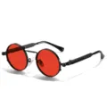 Occhiali da sole tondi stile punk da uomo con montatura nera e lenti rosse accattivanti. - Montatura Nera Lenti Rosse