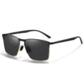 Occhiali da Sole Polarizzati Uomo Nero Oro Metallo Quadrato TR90 Leggeri UV400 - Montatura Nero Argento Lenti Nero Grigio
