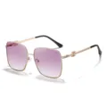 Stilosi occhiali da sole quadrati in metallo alla moda da donna con lenti sfumate viola. - Montatura Oro Bianco Sporco Lenti Viola Sfumate