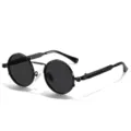 Occhiali da sole rotondi in metallo da uomo, stile punk lenti nere protezione UV. - Montatura nera con lenti grigie nere