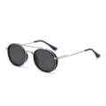 Classici occhiali da sole tondi in metallo con doppio ponte e montatura scura unisex. - Montatura Blu Argento Lente Grigia