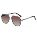 Occhiali Da Sole Da Uomo A Goccia In Metallo Lenti Sfumate Protezione UV Nero Scuro - Montatura Grigio Metallo Lente Sfumata Marrone
