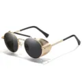 Occhiali da sole tondi in metallo Steampunk con protezioni laterali dorati neri - Montatura Oro Lente Nero Grigio