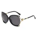 Donne Grande Montatura Metallo Occhiali da Sole Perla Decorata Moda Neri UV400 - Montatura Oro Nero Lente Grigia Solida