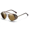 Lunettes de soleil rondes steampunk rétro avec protections latérales et pont double. - Monture Thé Verre Thé