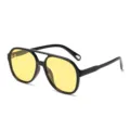 Occhiali da sole aviatore oversize con lenti gialle e montatura nera per look unico. - Montatura Nero Lucido Lenti Gialle