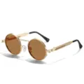 Lunettes de soleil rondes Steampunk homme monture métal or verres marron anti-UV - Monture Dorée Verre Thé