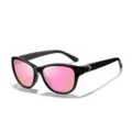 Occhiali da sole polarizzati da donna con montatura nera e lenti a specchio rosa chic. - Montatura Nera Lente Rosa