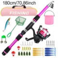 Set completo de caña de pescar telescópica rosa con carrete, bolsa y cebos para principiantes. - Set de Caña de Pescar y Carrete de 1.8M con Cubo / Rosa