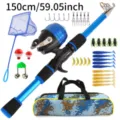 Kids telescopic fishing rod set with closed reel tackle bag and outdoor accessories - 1.5m Set (With Landing Net) / Blue