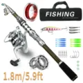 Kit de caña de pescar telescópica portátil con carrete anzuelos y bolsa para todos los pescadores. - Set 1.8M