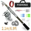 Set completo de caña de pescar telescópica de 2.1m con carrete, cebos y bolsa práctica. - Set de 2.1m