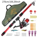 Telescopic fishing rod combo set with spinning reel bag lures hooks 270cm complete kit - 2.7M Set / Red