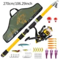 270cm fishing rod and reel combo set with portable bag, lures, hooks, and complete accessories. - 2.7M Set / Yellow