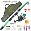 Telescopic fishing rod combo set 270cm with reel lures hooks complete fishing gear kit - 2.7M Set / Green