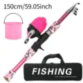 Kids fishing rod set 150cm pink camouflage telescopic pole with closed reel and bag - 1.5m Set / Pink