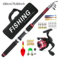 180cm telescopic fishing rod and reel set complete travel fishing gear with carry bag - 1.8m / Red