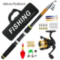 180cm Telescopic Fishing Rod and Spinning Reel Full Set with Travel Bag and Lures Gear - 1.8m / Yellow
