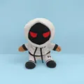 Detailed view of the white hoodie plush toy featuring a black masked face and red eyes. - White Hoodie Plush Doll With Hat / Normal Packaging