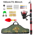 Portable 180cm Telescopic Fishing Rod Set Complete Kit with Reel Baits Hooks and Bag - Red 1.8m
