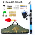 Combo de caña de pescar telescópica portátil de fibra de vidrio de 210cm con carrete y accesorios - 2,1 Metros / Azul