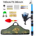 180cm telescopic fishing rod set combo with fishing reel, lures, hooks, and carry bag. - Blue 1.8m